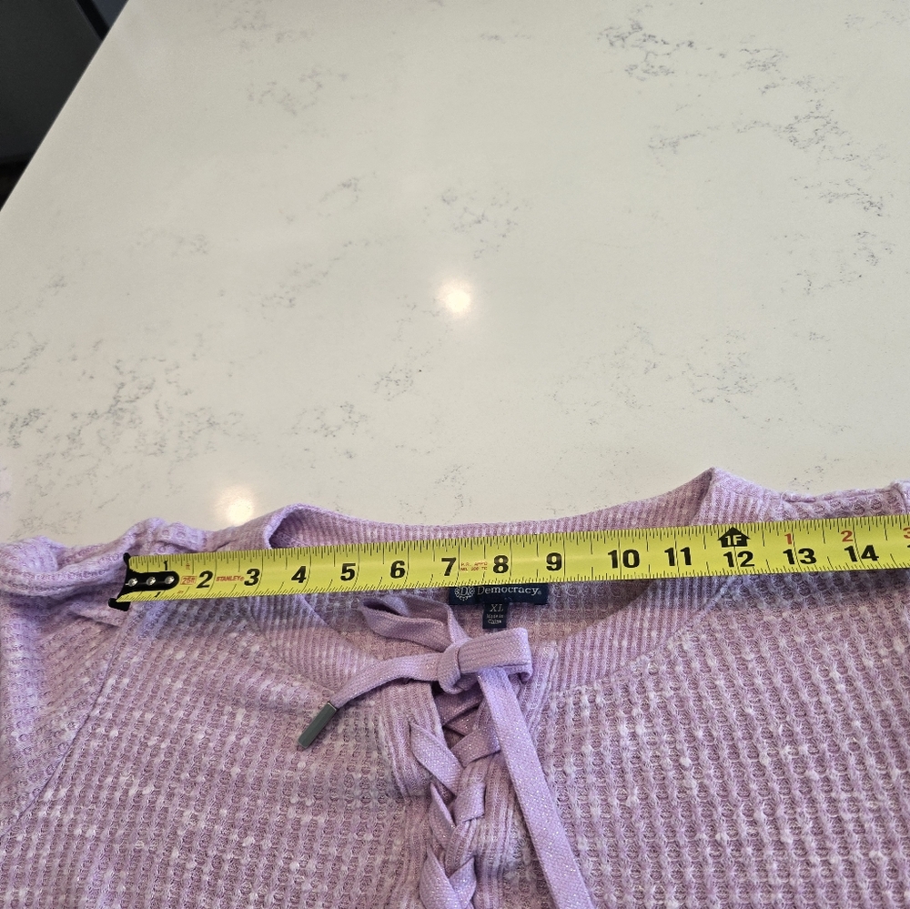 Democracy Lavender Purple Waffle Knit Pullover Sweater Top Drawstring  Womens XL - Picture 9 of 16